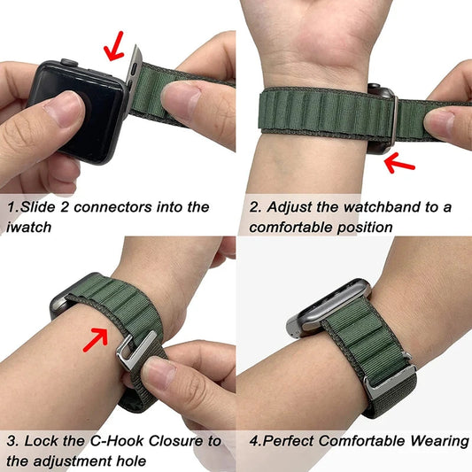 Alpine Loop Nylon Apple Watch Band – Compatible with 38mm, 40mm, 41mm, 42mm, 44mm, 45mm, and 49mm (Ultra Series, 9, 8, 7, SE, 6, 5, 4, 3, 2) - Wearable Upgrades
