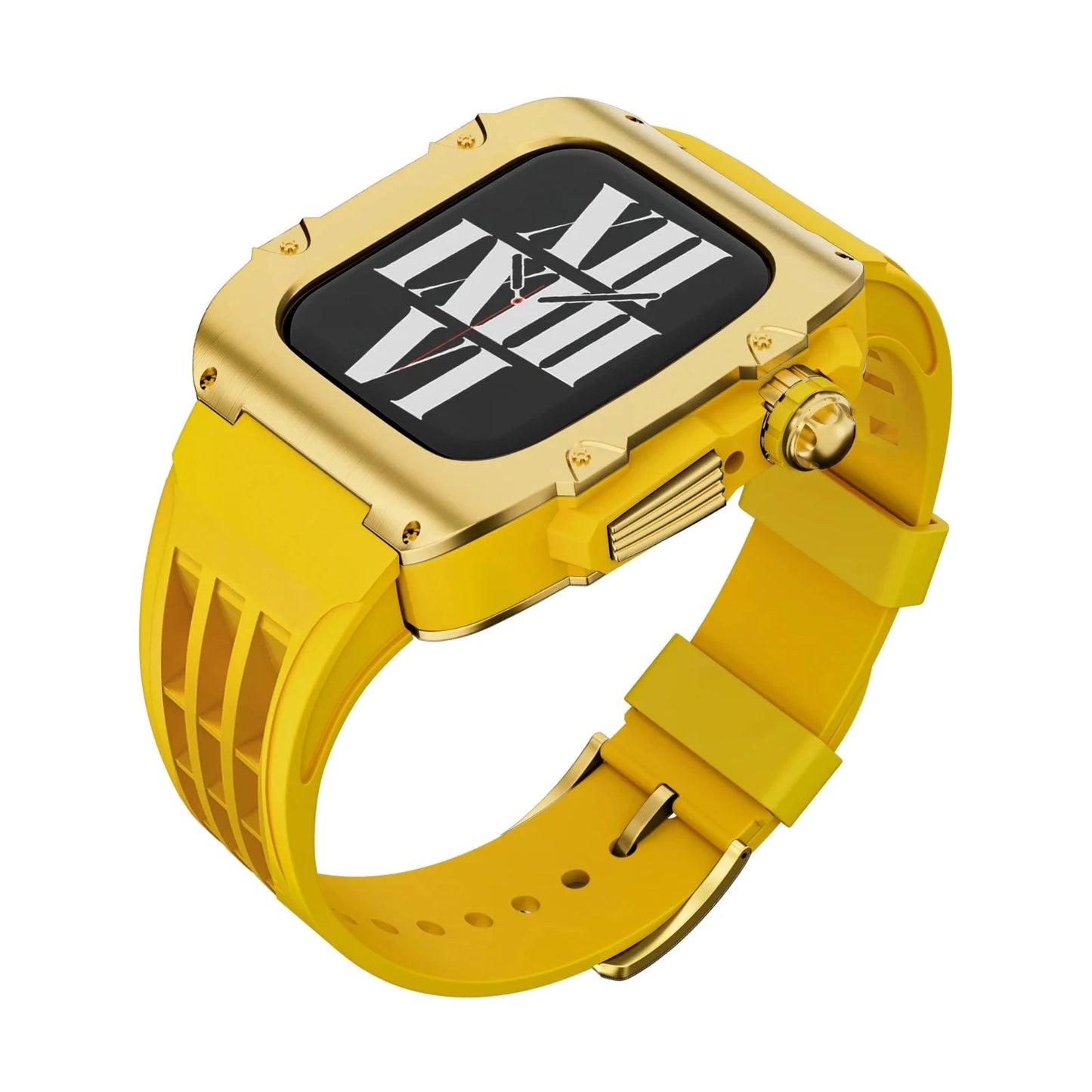 Luxury Stainless Steel Case Modification Kit for Apple Watch – Compatible with 45mm & 44mm (Series 4, 5, 6, 7, 8, 9, SE) with Rubber Strap - Wearable Upgrades