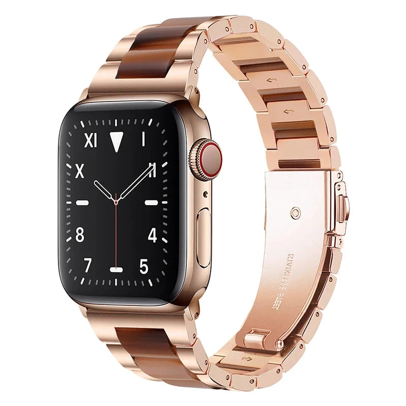 Stainless Steel & Resin Apple Watch Band with Bracelet Design – Compatible with 38mm, 40mm, 41mm, 42mm, 44mm, 45mm, 49mm (Series 1, 2, 3, 4, 5, 6, 7, 8, 9, SE, Ultra, Ultra 2) - Wearable Upgrades