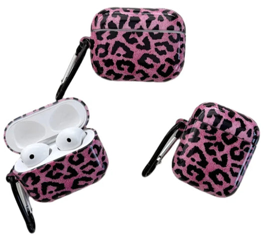 Cute Pink Leopard Pattern AirPods Case with Keychain – Soft Protective Cover, Compatible with AirPods 1, 2, 3, Pro, Pro 2 - Wearable Upgrades