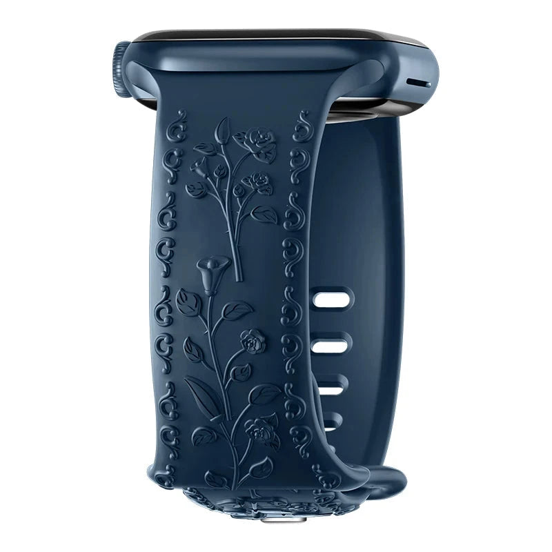 Floral Engraved Silicone Apple Watch Band – Stylish & Durable, Compatible with Apple Watch Series 1–9, Ultra & SE (38mm, 40mm, 41mm, 42mm, 44mm, 45mm, 49mm) - Wearable Upgrades