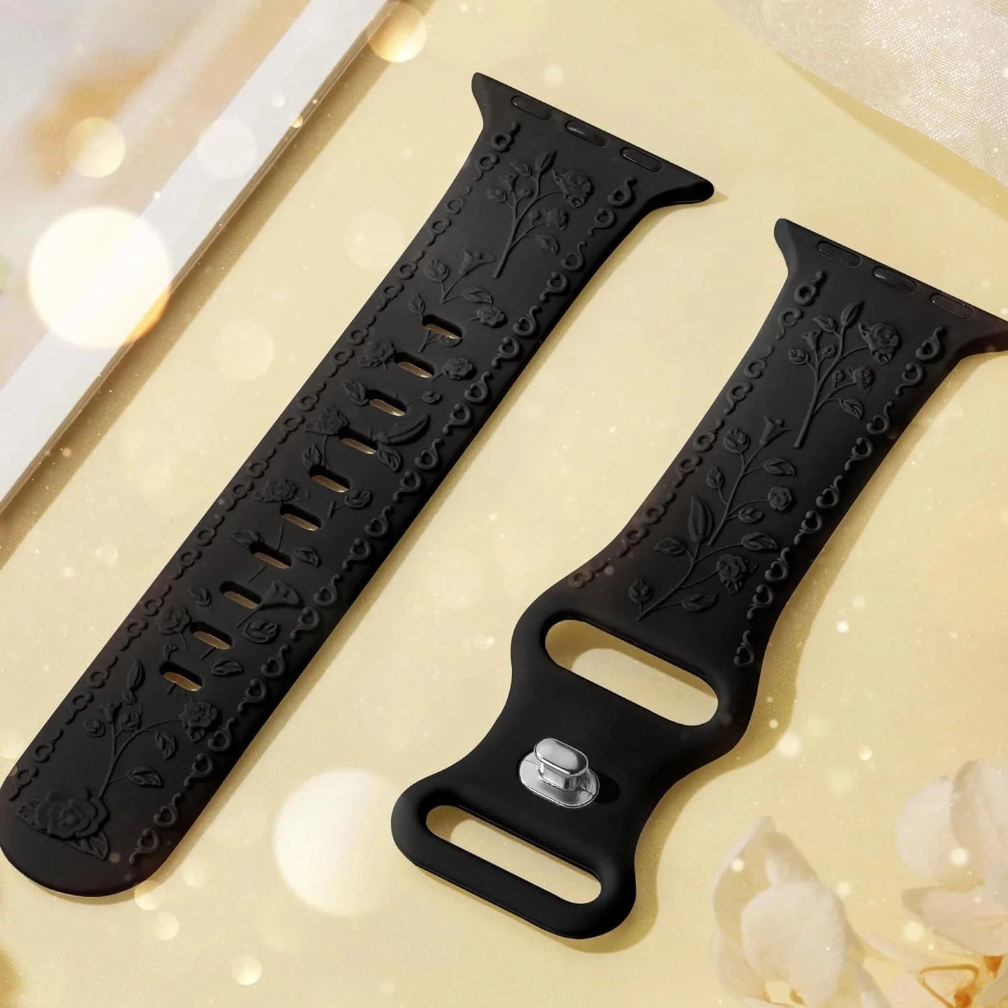 Floral Engraved Silicone Apple Watch Band – Stylish & Durable, Compatible with Apple Watch Series 1–9, Ultra & SE (38mm, 40mm, 41mm, 42mm, 44mm, 45mm, 49mm) - Wearable Upgrades