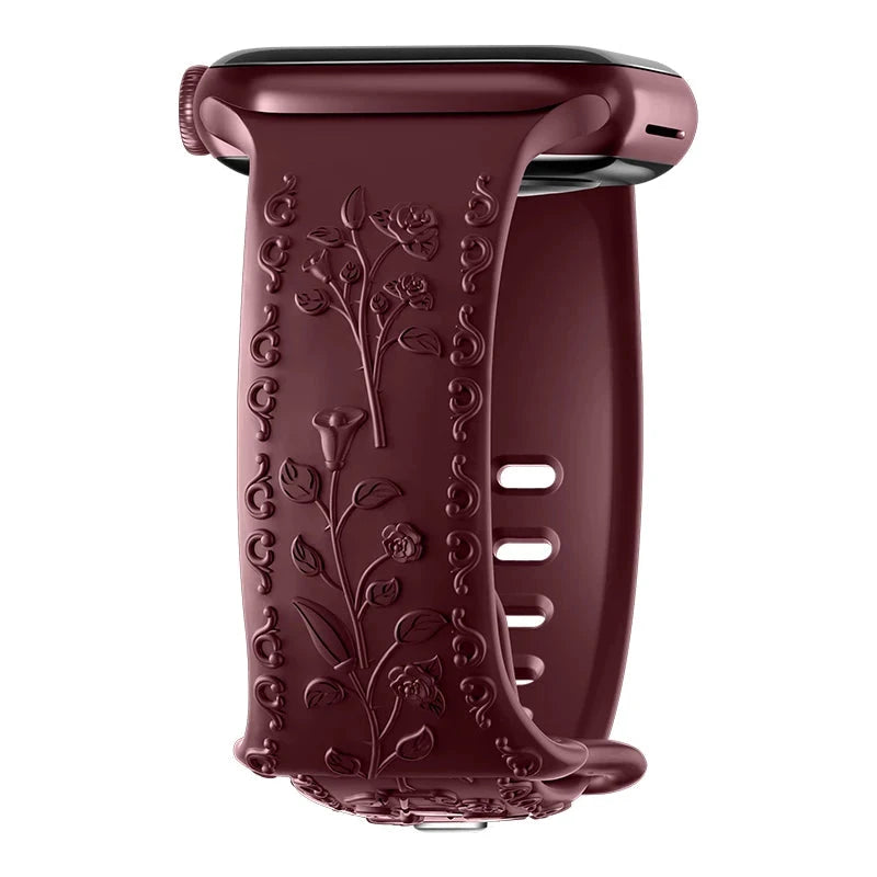 Floral Engraved Silicone Apple Watch Band – Stylish & Durable, Compatible with Apple Watch Series 1–9, Ultra & SE (38mm, 40mm, 41mm, 42mm, 44mm, 45mm, 49mm) - Wearable Upgrades