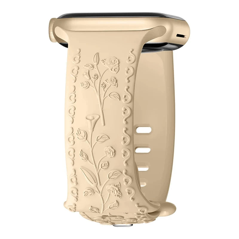 Floral Engraved Silicone Apple Watch Band – Stylish & Durable, Compatible with Apple Watch Series 1–9, Ultra & SE (38mm, 40mm, 41mm, 42mm, 44mm, 45mm, 49mm) - Wearable Upgrades