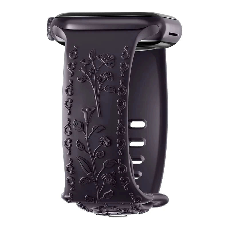 Floral Engraved Silicone Apple Watch Band – Stylish & Durable, Compatible with Apple Watch Series 1–9, Ultra & SE (38mm, 40mm, 41mm, 42mm, 44mm, 45mm, 49mm) - Wearable Upgrades