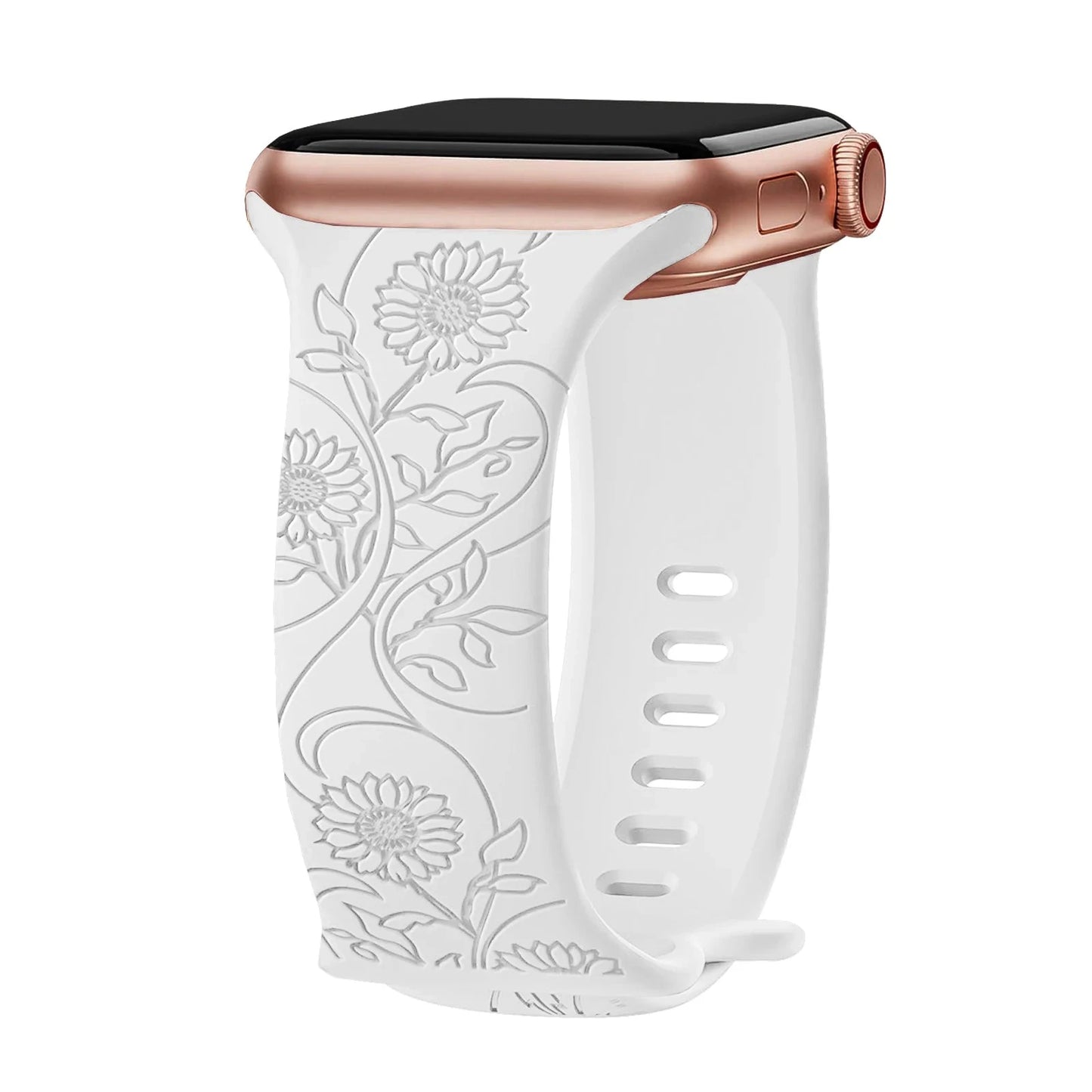 Floral Engraved Silicone Apple Watch Band – Stylish & Durable, Compatible with Apple Watch Series 1–9, Ultra & SE (38mm, 40mm, 41mm, 42mm, 44mm, 45mm, 49mm) - Wearable Upgrades
