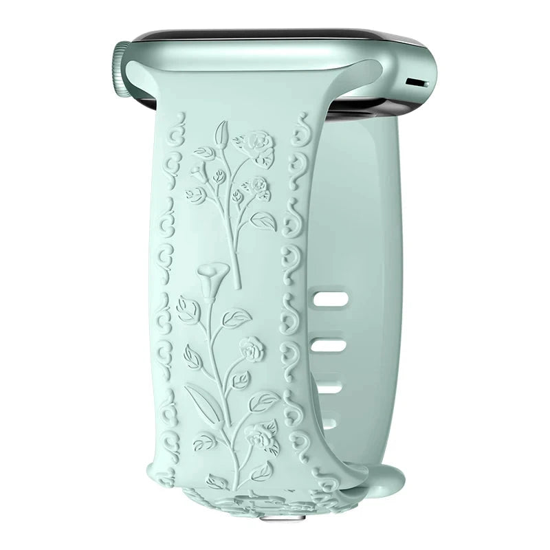 Floral Engraved Silicone Apple Watch Band – Stylish & Durable, Compatible with Apple Watch Series 1–9, Ultra & SE (38mm, 40mm, 41mm, 42mm, 44mm, 45mm, 49mm) - Wearable Upgrades