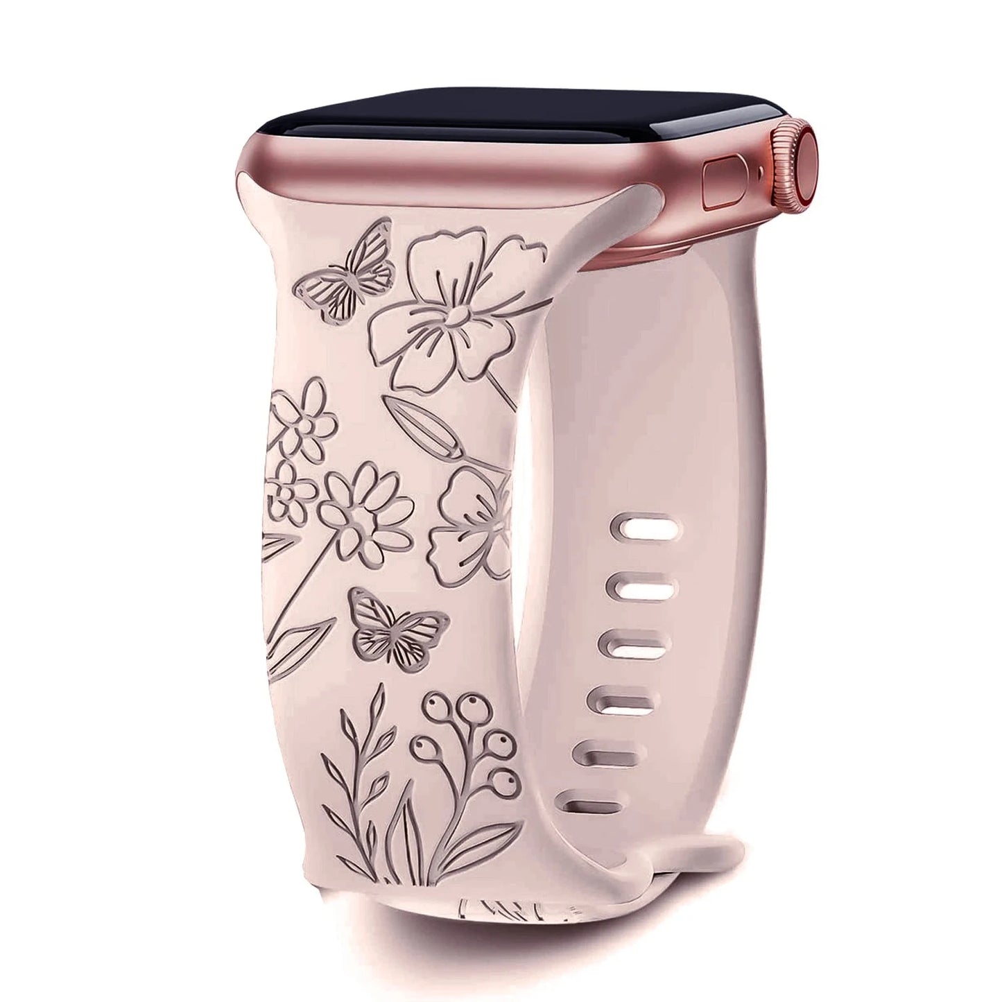 Floral Engraved Silicone Apple Watch Band – Stylish & Durable, Compatible with Apple Watch Series 1–9, Ultra & SE (38mm, 40mm, 41mm, 42mm, 44mm, 45mm, 49mm) - Wearable Upgrades