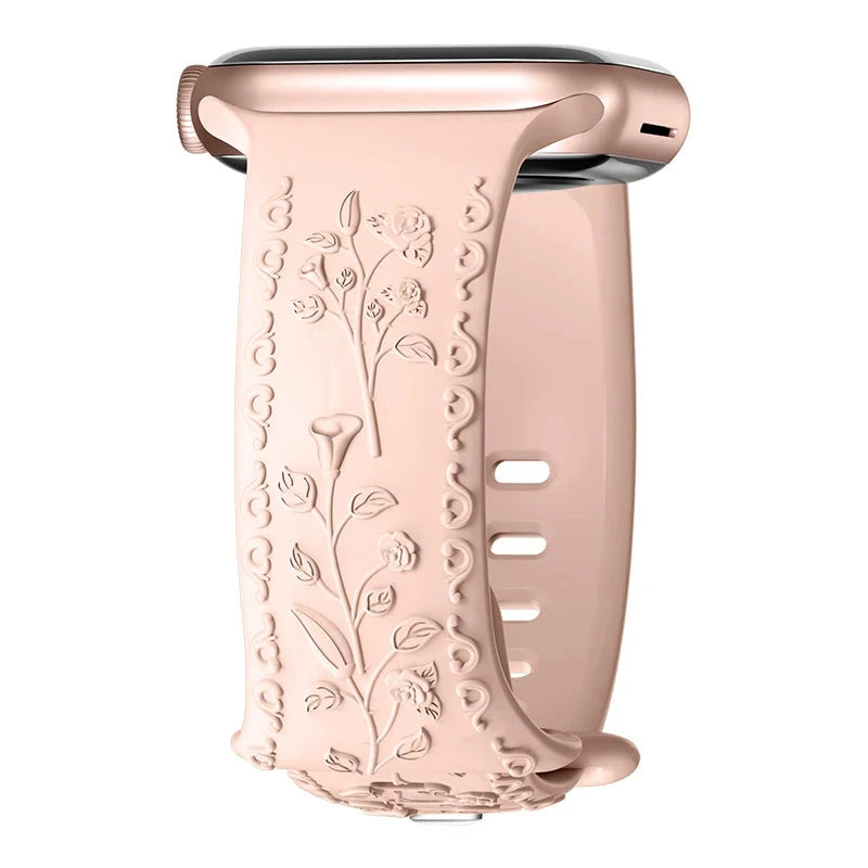 Floral Engraved Silicone Apple Watch Band – Stylish & Durable, Compatible with Apple Watch Series 1–9, Ultra & SE (38mm, 40mm, 41mm, 42mm, 44mm, 45mm, 49mm) - Wearable Upgrades