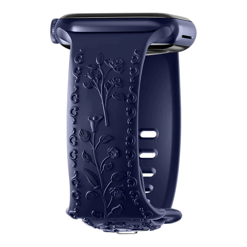 Floral Engraved Silicone Apple Watch Band – Stylish & Durable, Compatible with Apple Watch Series 1–9, Ultra & SE (38mm, 40mm, 41mm, 42mm, 44mm, 45mm, 49mm) - Wearable Upgrades