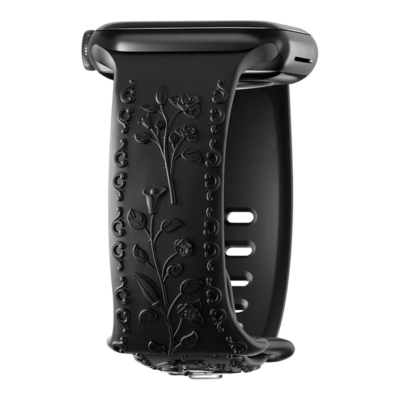 Floral Engraved Silicone Apple Watch Band – Stylish & Durable, Compatible with Apple Watch Series 1–9, Ultra & SE (38mm, 40mm, 41mm, 42mm, 44mm, 45mm, 49mm) - Wearable Upgrades