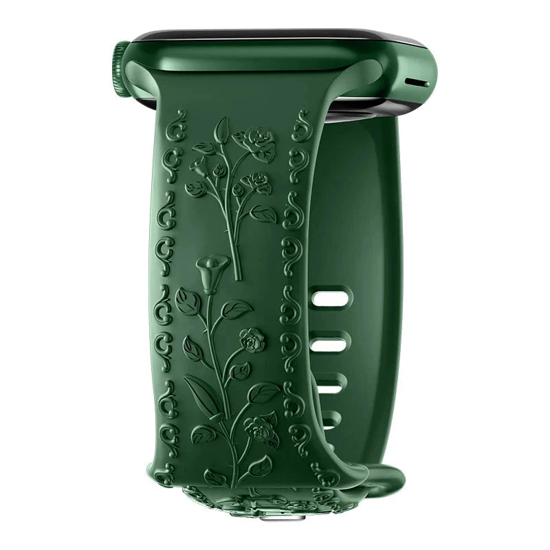 Floral Engraved Silicone Apple Watch Band – Stylish & Durable, Compatible with Apple Watch Series 1–9, Ultra & SE (38mm, 40mm, 41mm, 42mm, 44mm, 45mm, 49mm) - Wearable Upgrades