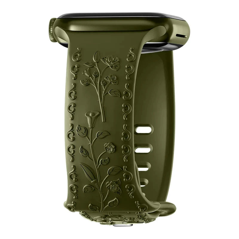 Floral Engraved Silicone Apple Watch Band – Stylish & Durable, Compatible with Apple Watch Series 1–9, Ultra & SE (38mm, 40mm, 41mm, 42mm, 44mm, 45mm, 49mm) - Wearable Upgrades