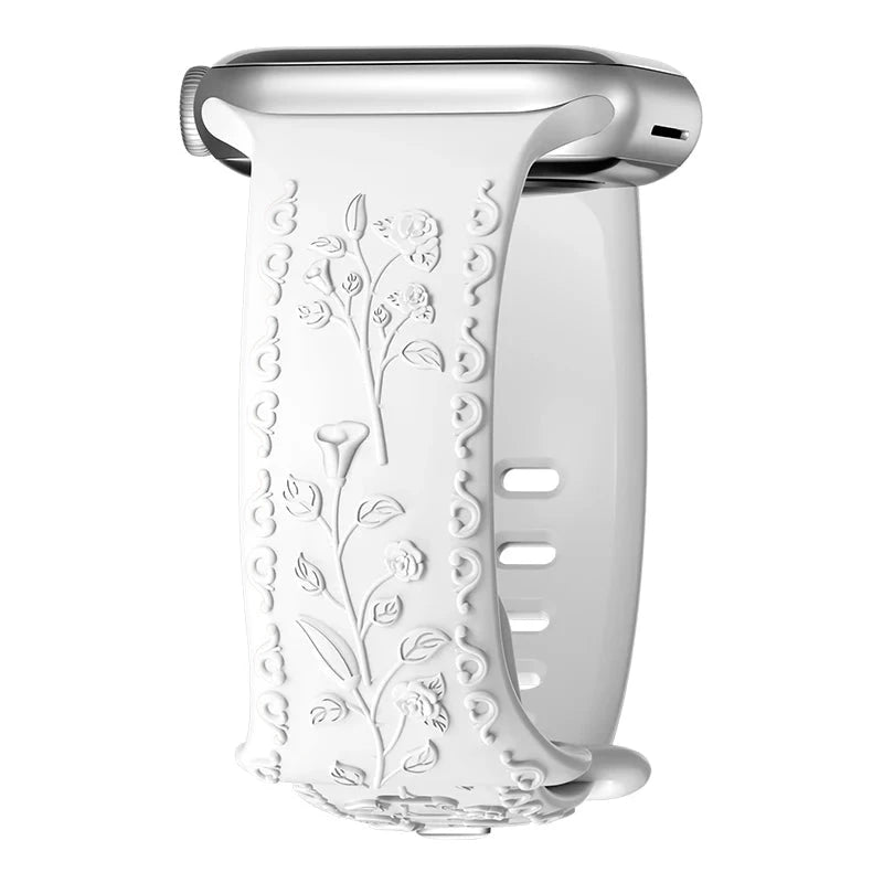 Floral Engraved Silicone Apple Watch Band – Stylish & Durable, Compatible with Apple Watch Series 1–9, Ultra & SE (38mm, 40mm, 41mm, 42mm, 44mm, 45mm, 49mm) - Wearable Upgrades