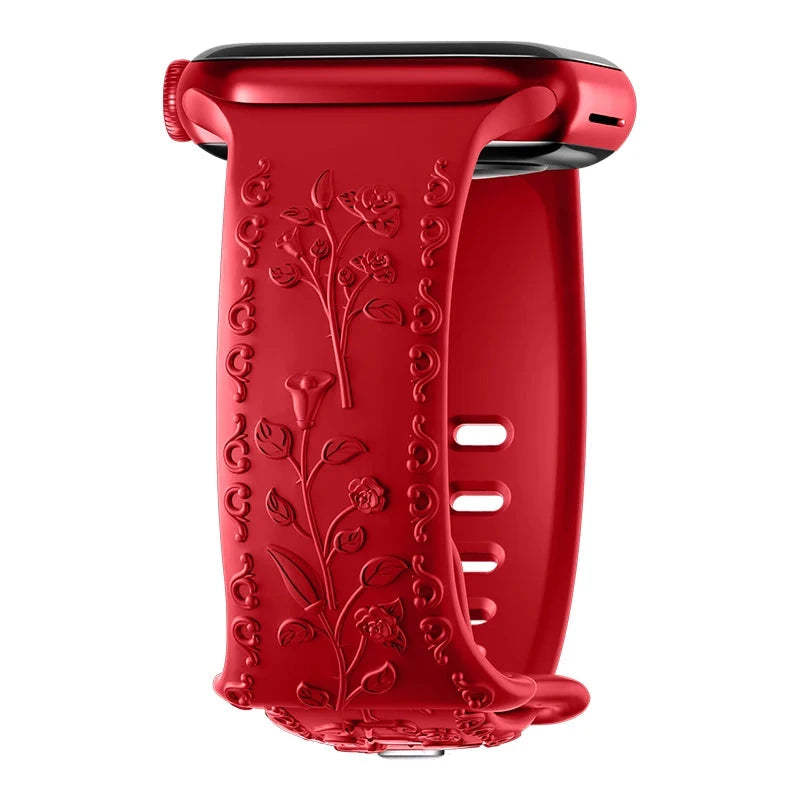 Floral Engraved Silicone Apple Watch Band – Stylish & Durable, Compatible with Apple Watch Series 1–9, Ultra & SE (38mm, 40mm, 41mm, 42mm, 44mm, 45mm, 49mm) - Wearable Upgrades