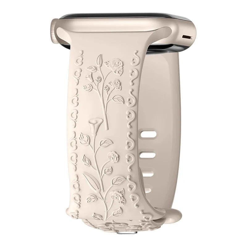 Floral Engraved Silicone Apple Watch Band – Stylish & Durable, Compatible with Apple Watch Series 1–9, Ultra & SE (38mm, 40mm, 41mm, 42mm, 44mm, 45mm, 49mm) - Wearable Upgrades