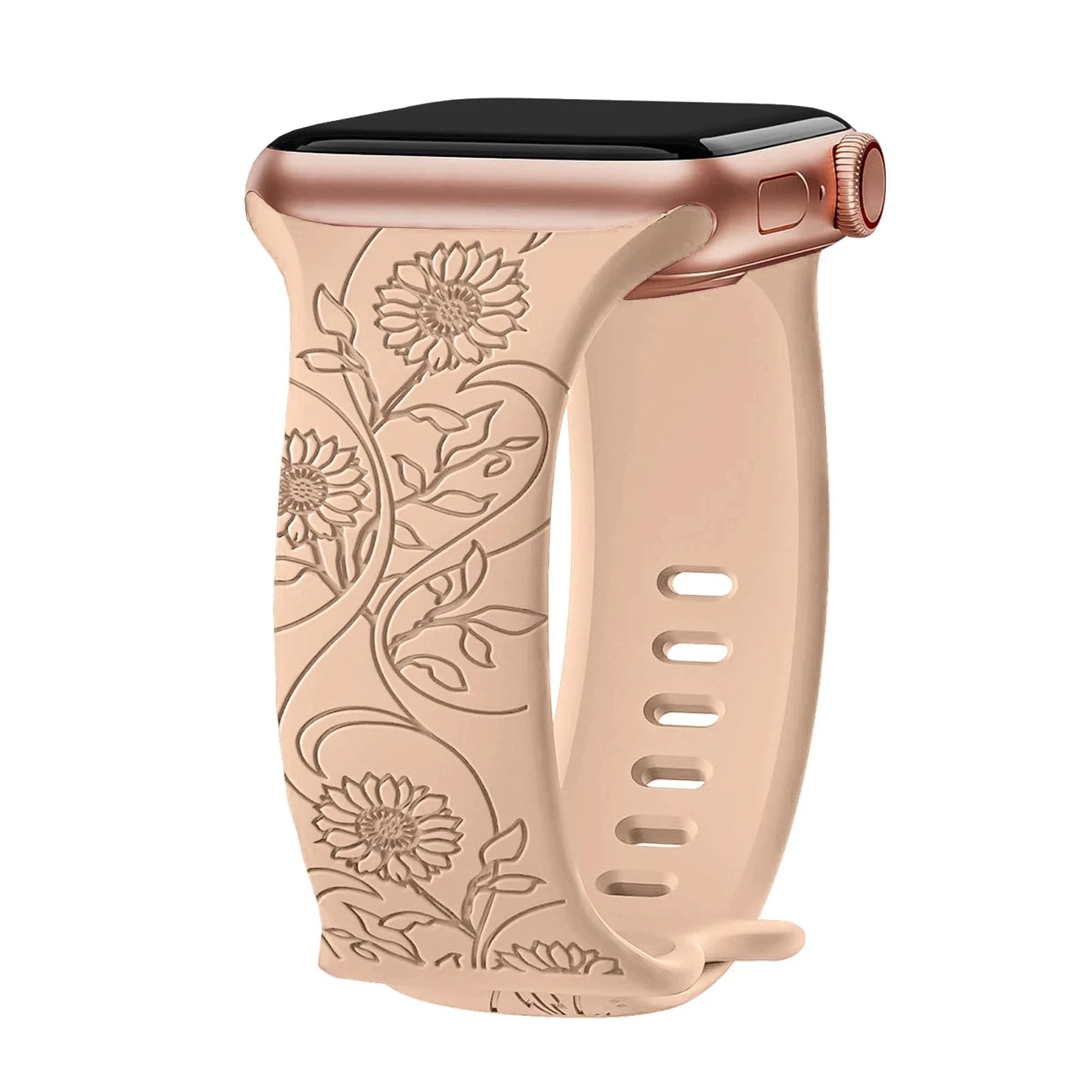 Floral Engraved Silicone Apple Watch Band – Stylish & Durable, Compatible with Apple Watch Series 1–9, Ultra & SE (38mm, 40mm, 41mm, 42mm, 44mm, 45mm, 49mm) - Wearable Upgrades