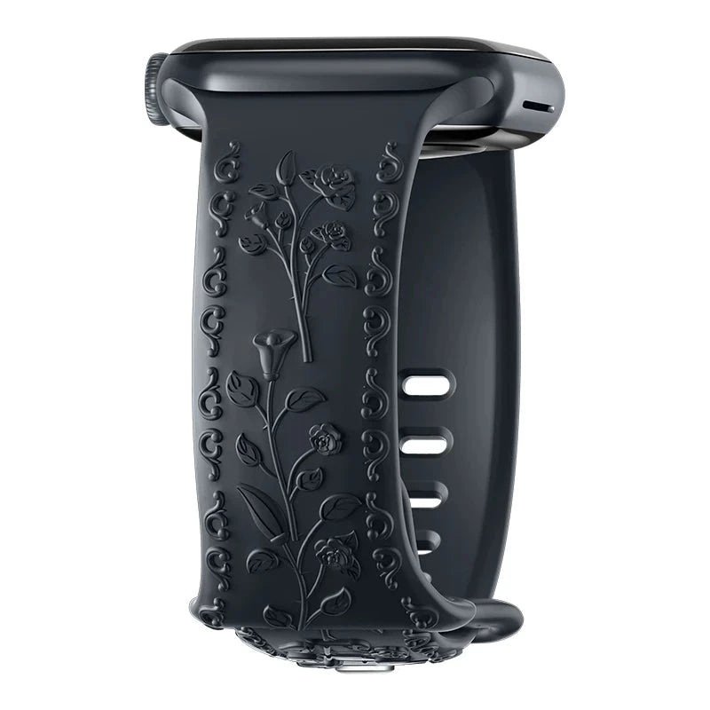 Floral Engraved Silicone Apple Watch Band – Stylish & Durable, Compatible with Apple Watch Series 1–9, Ultra & SE (38mm, 40mm, 41mm, 42mm, 44mm, 45mm, 49mm) - Wearable Upgrades