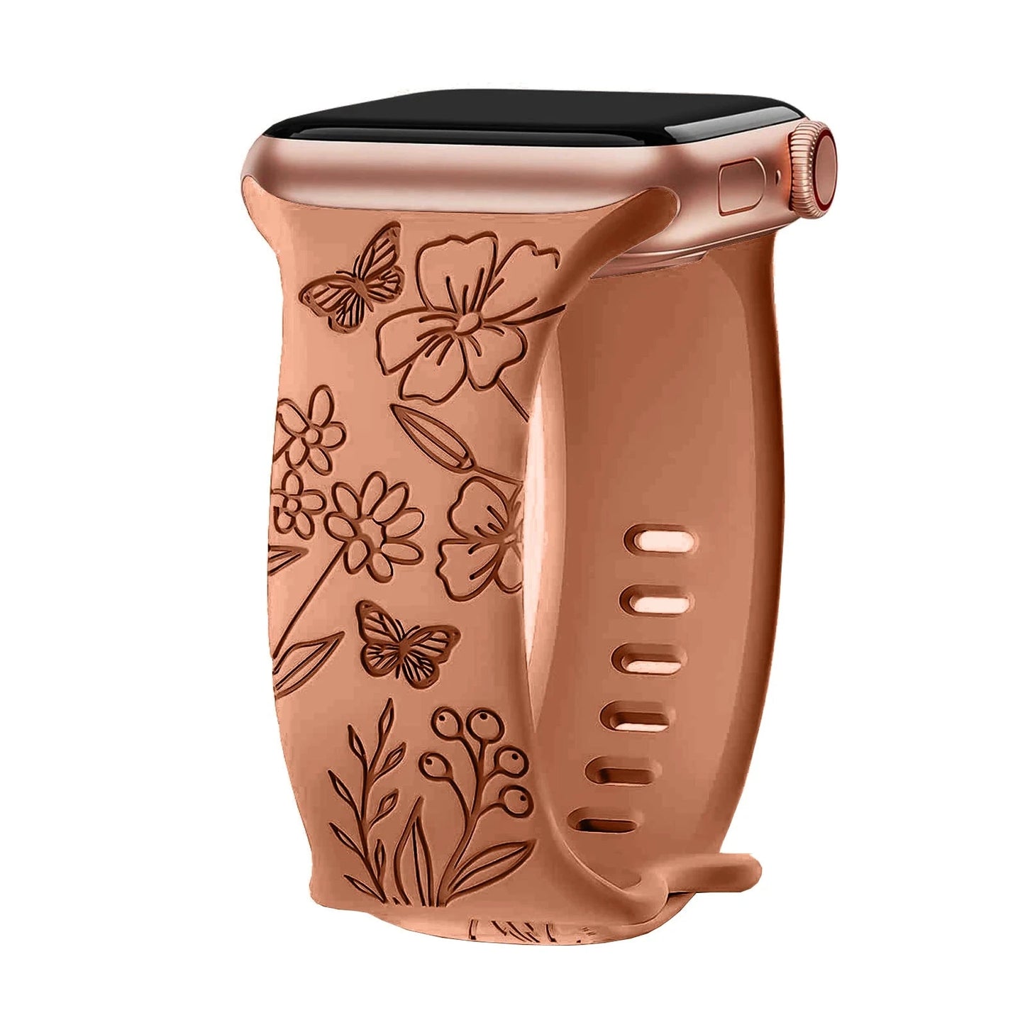 Floral Engraved Silicone Apple Watch Band – Stylish & Durable, Compatible with Apple Watch Series 1–9, Ultra & SE (38mm, 40mm, 41mm, 42mm, 44mm, 45mm, 49mm) - Wearable Upgrades