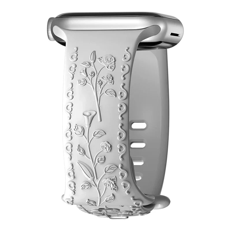 Floral Engraved Silicone Apple Watch Band – Stylish & Durable, Compatible with Apple Watch Series 1–9, Ultra & SE (38mm, 40mm, 41mm, 42mm, 44mm, 45mm, 49mm) - Wearable Upgrades