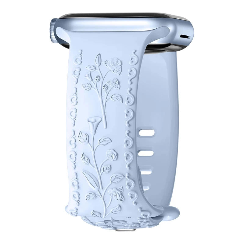 Floral Engraved Silicone Apple Watch Band – Stylish & Durable, Compatible with Apple Watch Series 1–9, Ultra & SE (38mm, 40mm, 41mm, 42mm, 44mm, 45mm, 49mm) - Wearable Upgrades