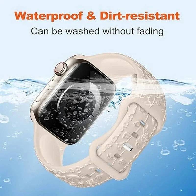 Floral Engraved Silicone Apple Watch Band – Stylish & Durable, Compatible with Apple Watch Series 1–9, Ultra & SE (38mm, 40mm, 41mm, 42mm, 44mm, 45mm, 49mm) - Wearable Upgrades