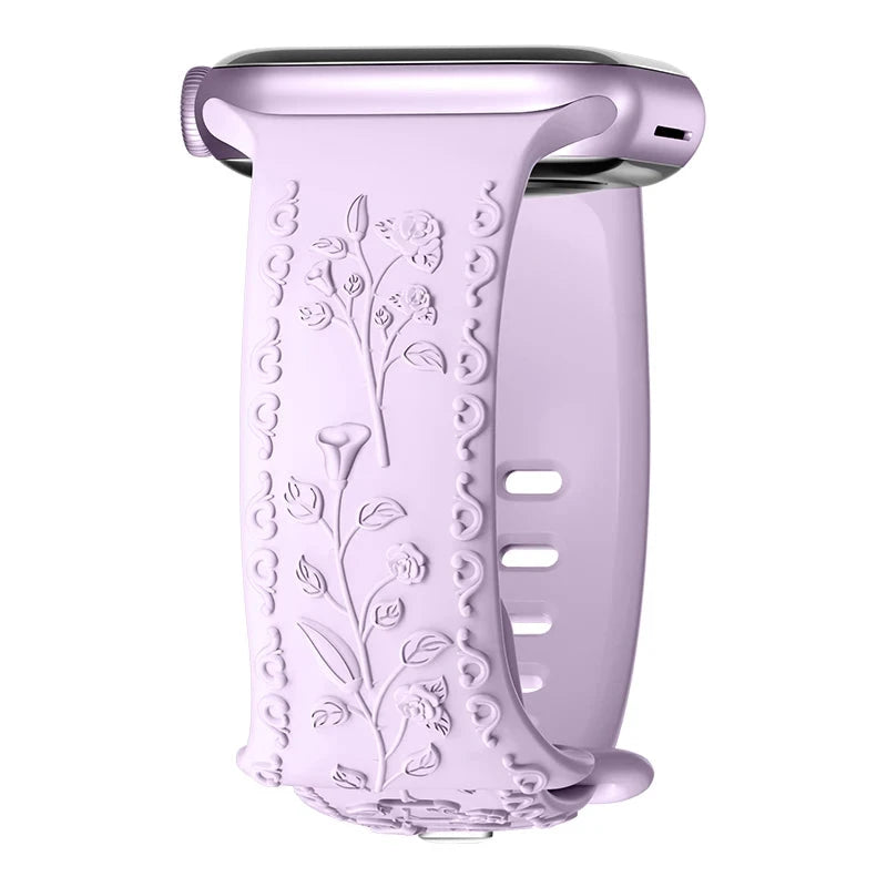 Floral Engraved Silicone Apple Watch Band – Stylish & Durable, Compatible with Apple Watch Series 1–9, Ultra & SE (38mm, 40mm, 41mm, 42mm, 44mm, 45mm, 49mm) - Wearable Upgrades
