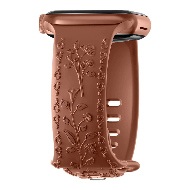Floral Engraved Silicone Apple Watch Band – Stylish & Durable, Compatible with Apple Watch Series 1–9, Ultra & SE (38mm, 40mm, 41mm, 42mm, 44mm, 45mm, 49mm) - Wearable Upgrades