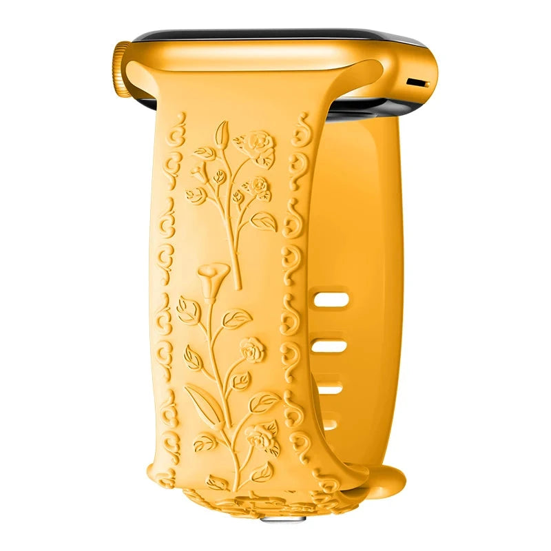 Floral Engraved Silicone Apple Watch Band – Stylish & Durable, Compatible with Apple Watch Series 1–9, Ultra & SE (38mm, 40mm, 41mm, 42mm, 44mm, 45mm, 49mm) - Wearable Upgrades