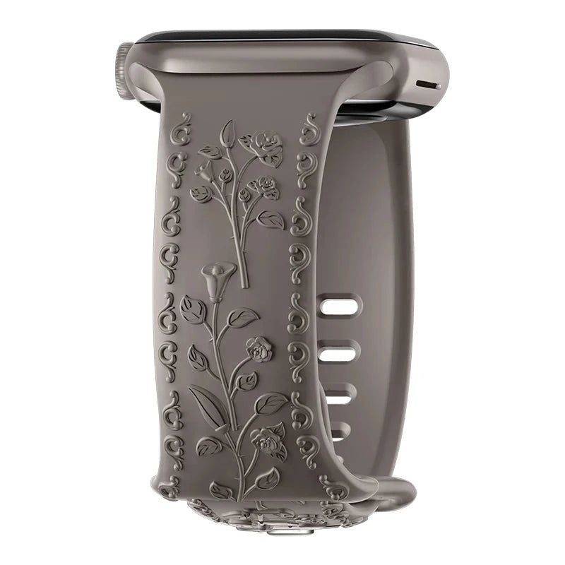 Floral Engraved Silicone Apple Watch Band – Stylish & Durable, Compatible with Apple Watch Series 1–9, Ultra & SE (38mm, 40mm, 41mm, 42mm, 44mm, 45mm, 49mm) - Wearable Upgrades