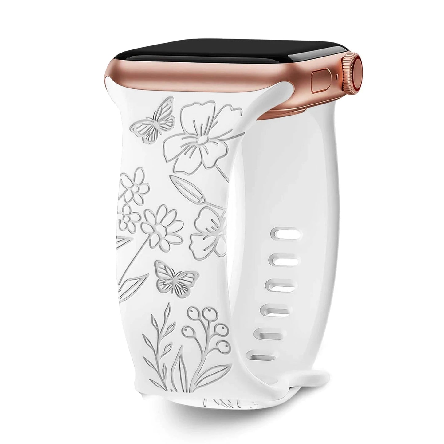 Floral Engraved Silicone Apple Watch Band – Stylish & Durable, Compatible with Apple Watch Series 1–9, Ultra & SE (38mm, 40mm, 41mm, 42mm, 44mm, 45mm, 49mm) - Wearable Upgrades