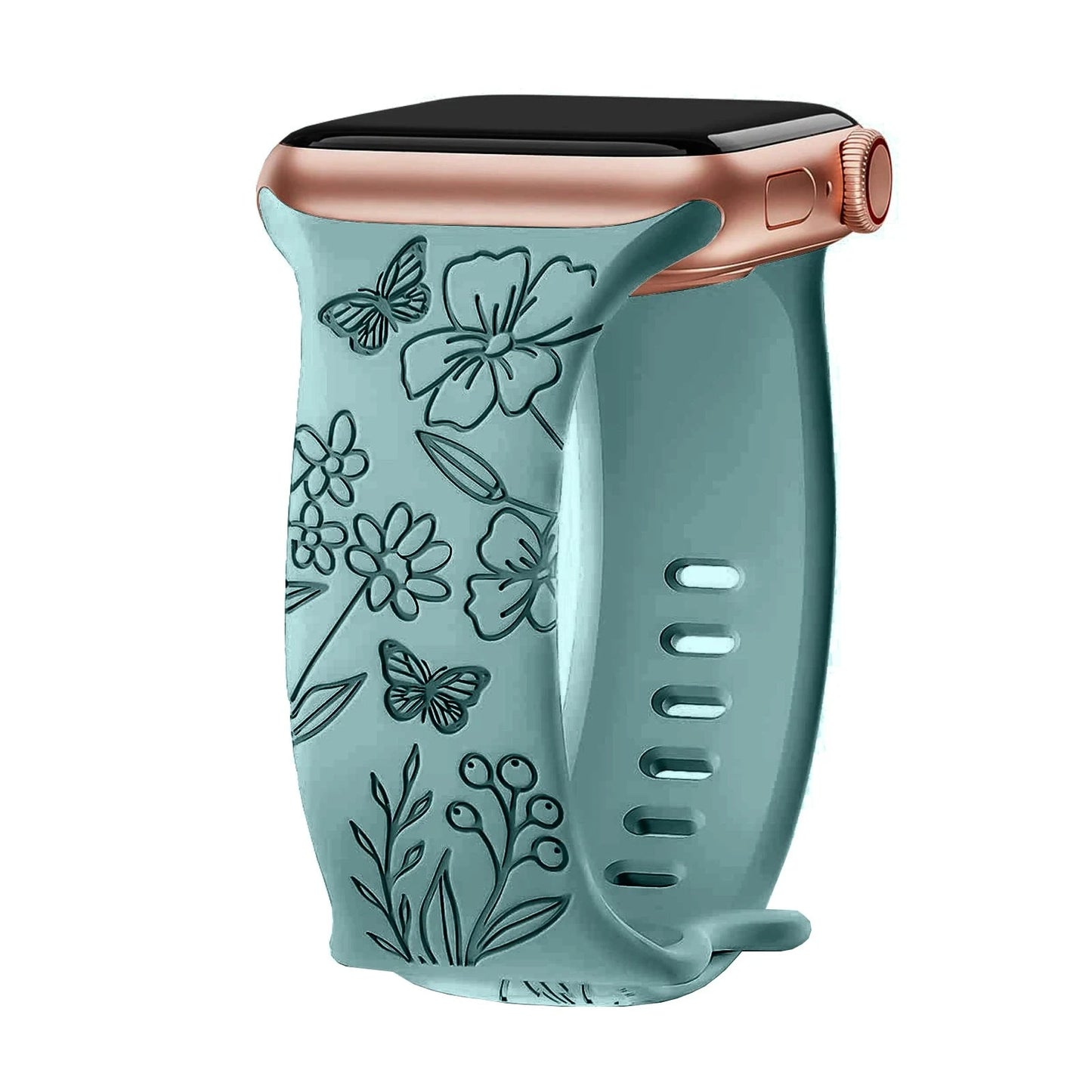 Floral Engraved Silicone Apple Watch Band – Stylish & Durable, Compatible with Apple Watch Series 1–9, Ultra & SE (38mm, 40mm, 41mm, 42mm, 44mm, 45mm, 49mm) - Wearable Upgrades