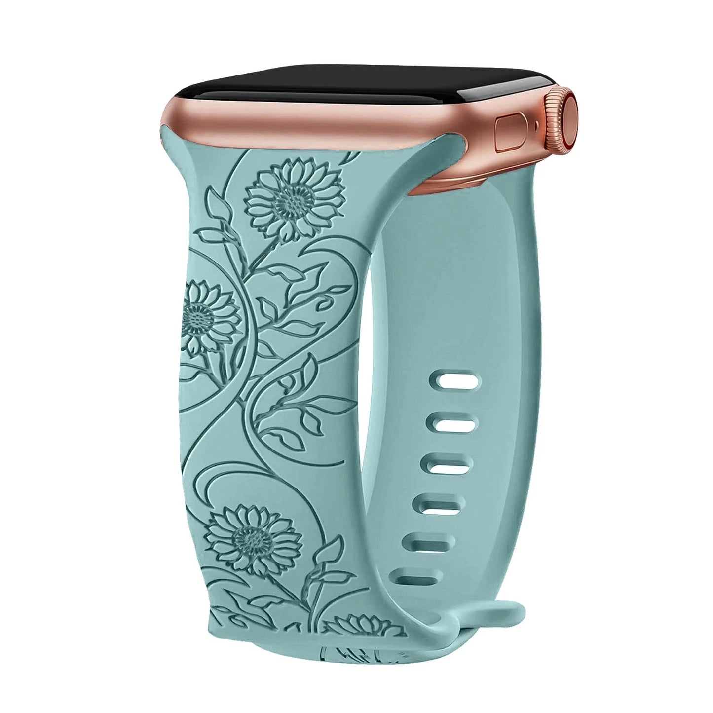 Floral Engraved Silicone Apple Watch Band – Stylish & Durable, Compatible with Apple Watch Series 1–9, Ultra & SE (38mm, 40mm, 41mm, 42mm, 44mm, 45mm, 49mm) - Wearable Upgrades