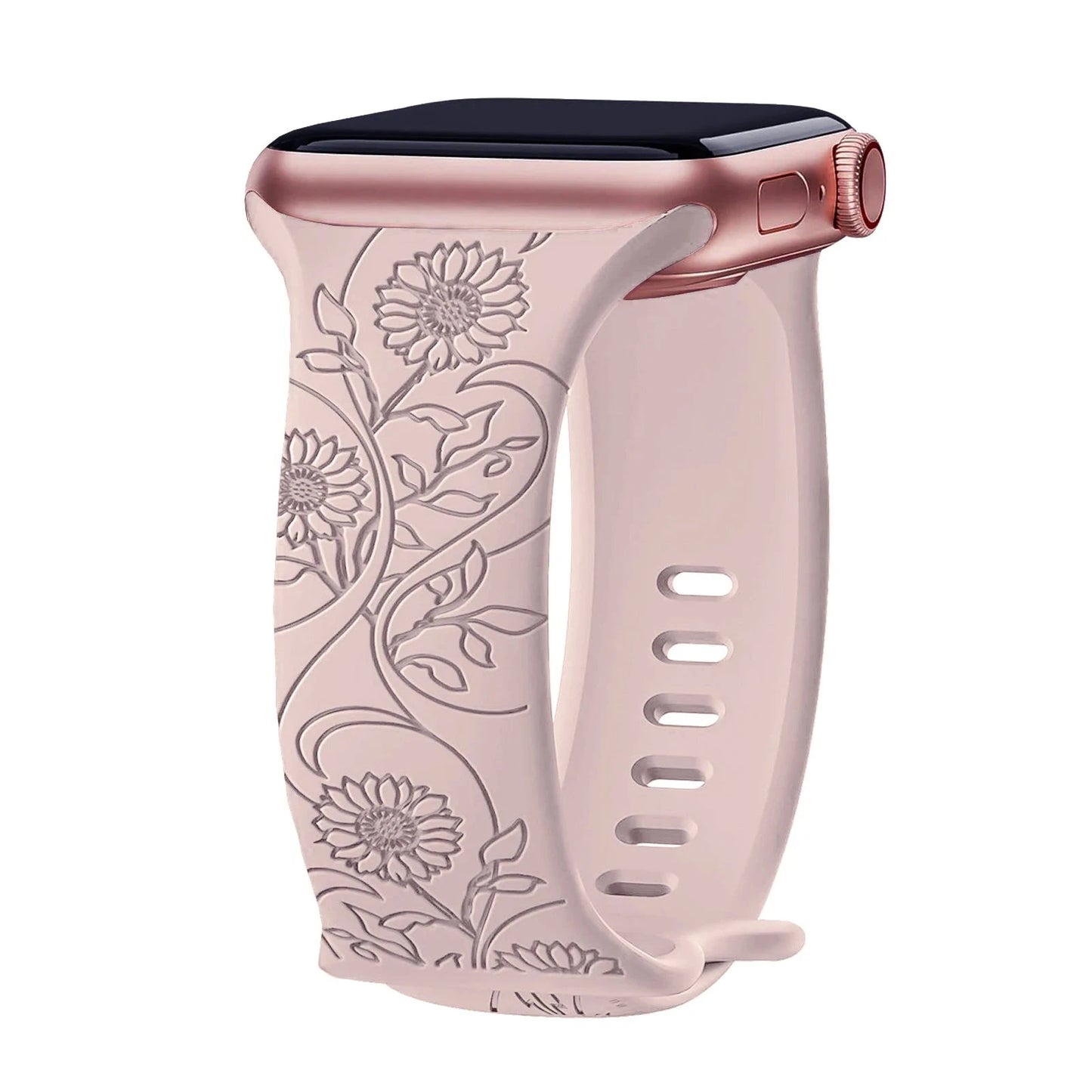 Floral Engraved Silicone Apple Watch Band – Stylish & Durable, Compatible with Apple Watch Series 1–9, Ultra & SE (38mm, 40mm, 41mm, 42mm, 44mm, 45mm, 49mm) - Wearable Upgrades