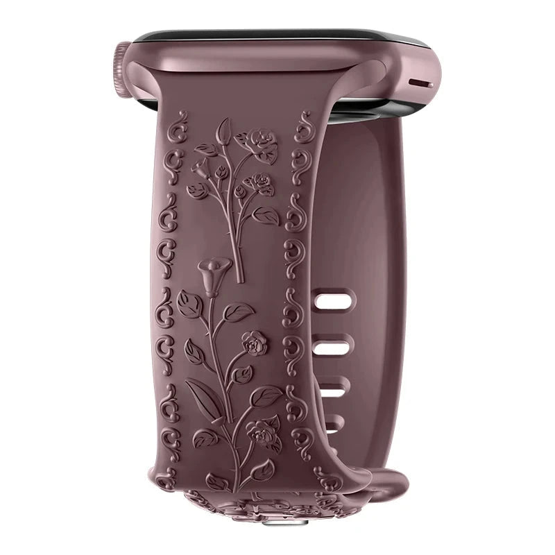 Floral Engraved Silicone Apple Watch Band – Stylish & Durable, Compatible with Apple Watch Series 1–9, Ultra & SE (38mm, 40mm, 41mm, 42mm, 44mm, 45mm, 49mm) - Wearable Upgrades