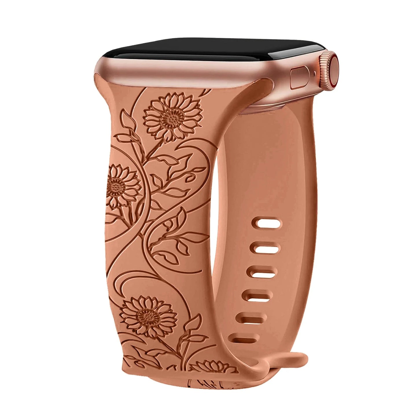 Floral Engraved Silicone Apple Watch Band – Stylish & Durable, Compatible with Apple Watch Series 1–9, Ultra & SE (38mm, 40mm, 41mm, 42mm, 44mm, 45mm, 49mm) - Wearable Upgrades