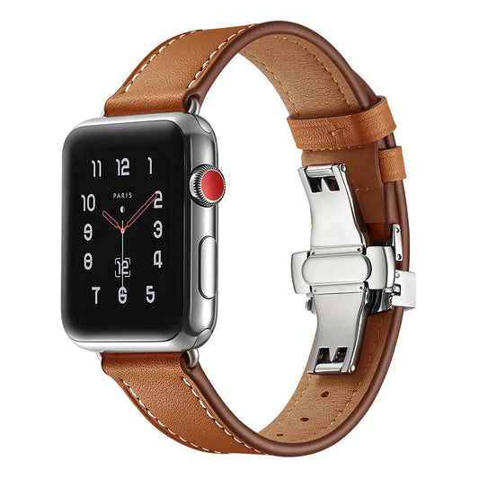 Genuine Leather Apple Watch Band, Classic Replacement Strap for Apple Watch Series 1–7 & SE, Compatible with 38mm, 40mm, 41mm, 42mm, 44mm, and 45mm - Wearable Upgrades