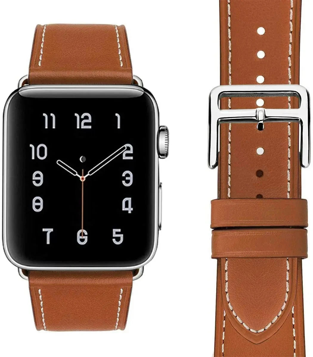 Genuine Leather Apple Watch Band, Single Tour Design – Compatible with Apple Watch Series 3, 6, 7, 8, SE, Ultra (38mm, 40mm, 41mm, 42mm, 44mm, 45mm, 49mm) - Wearable Upgrades