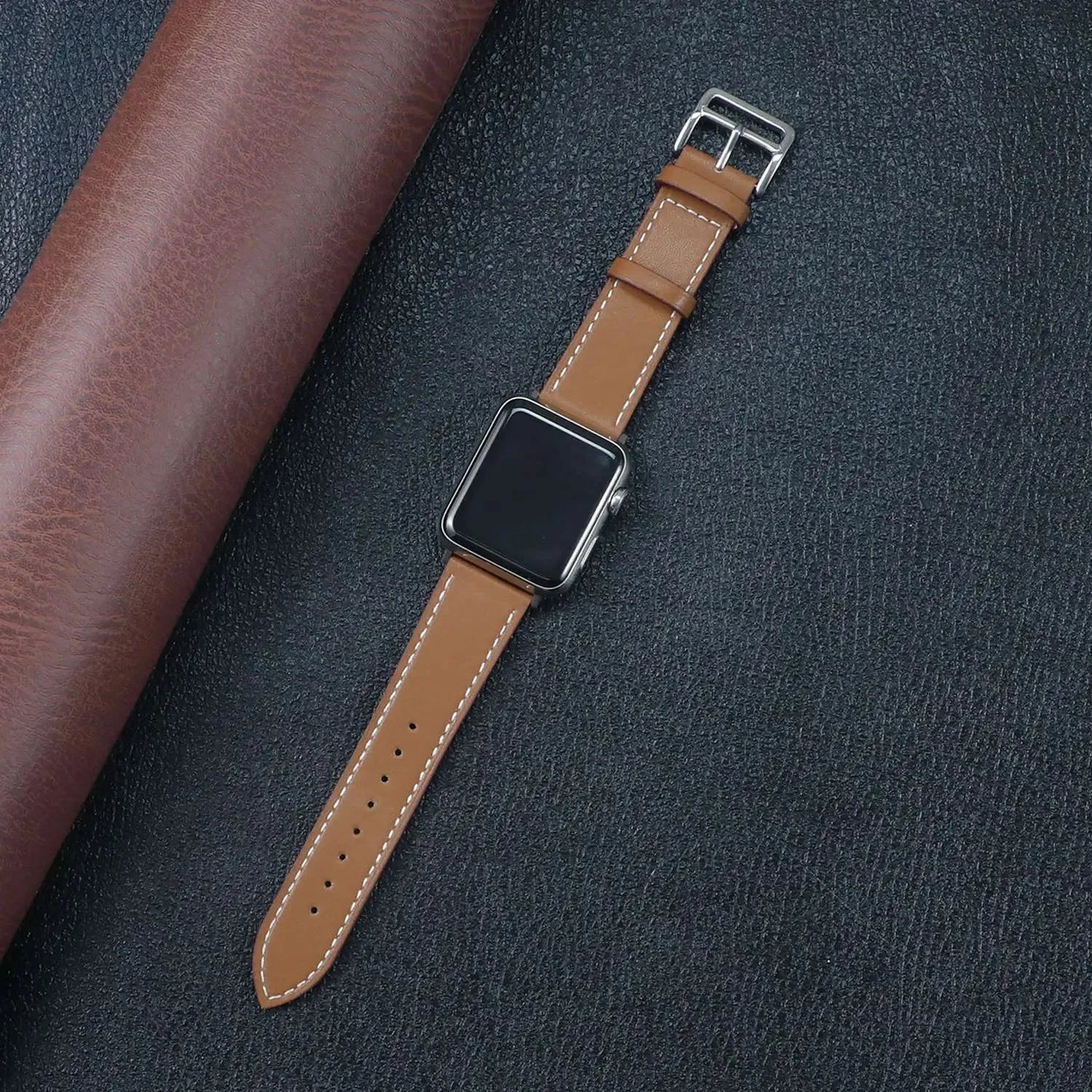 Genuine Leather Apple Watch Band, Single Tour Design – Compatible with Apple Watch Series 3, 6, 7, 8, SE, Ultra (38mm, 40mm, 41mm, 42mm, 44mm, 45mm, 49mm) - Wearable Upgrades