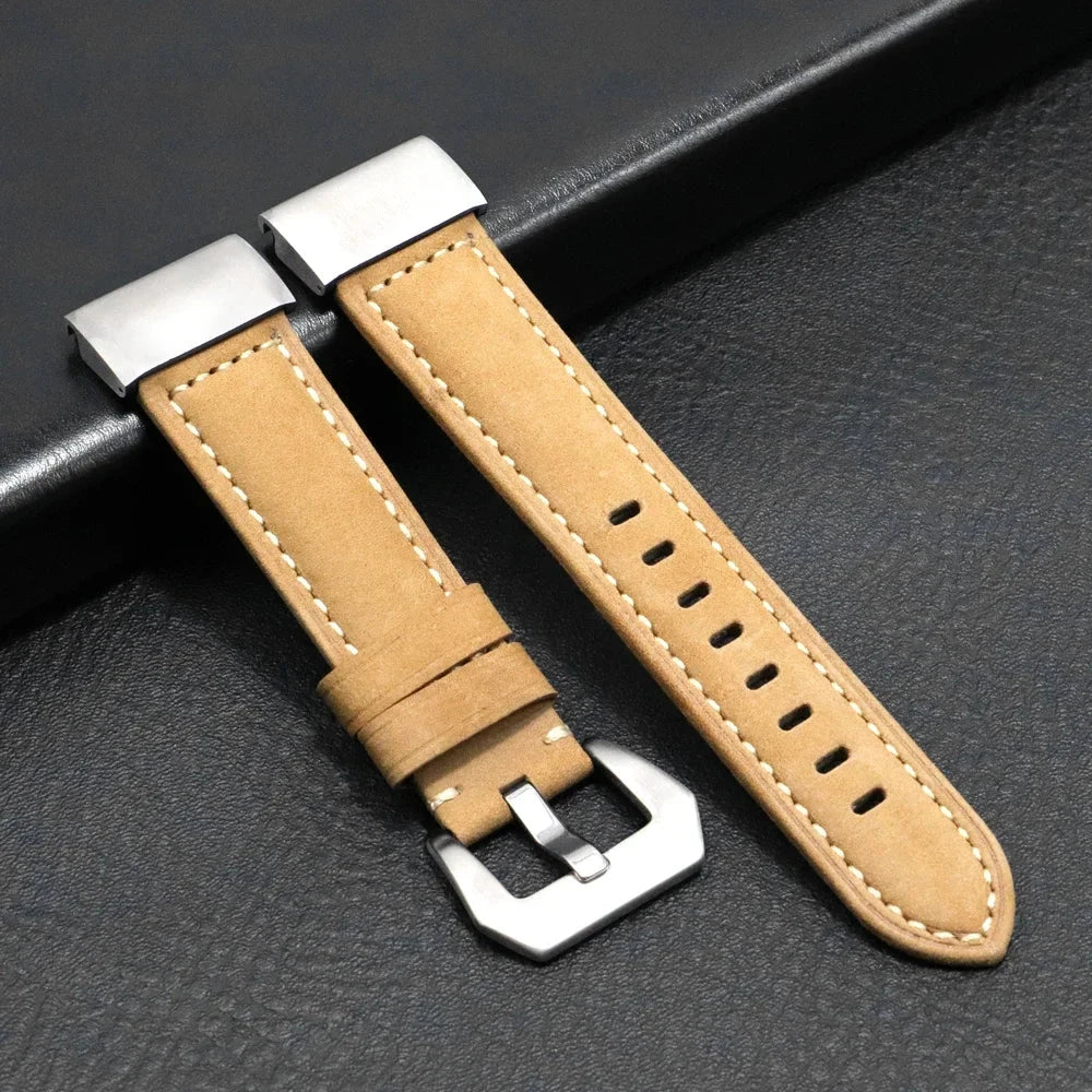 Genuine Leather Watch Band for Garmin – Replacement Strap, Compatible with Fenix 6, 6X Pro, 5, 5X Plus, 3HR (22mm, 26mm) - Wearable Upgrades