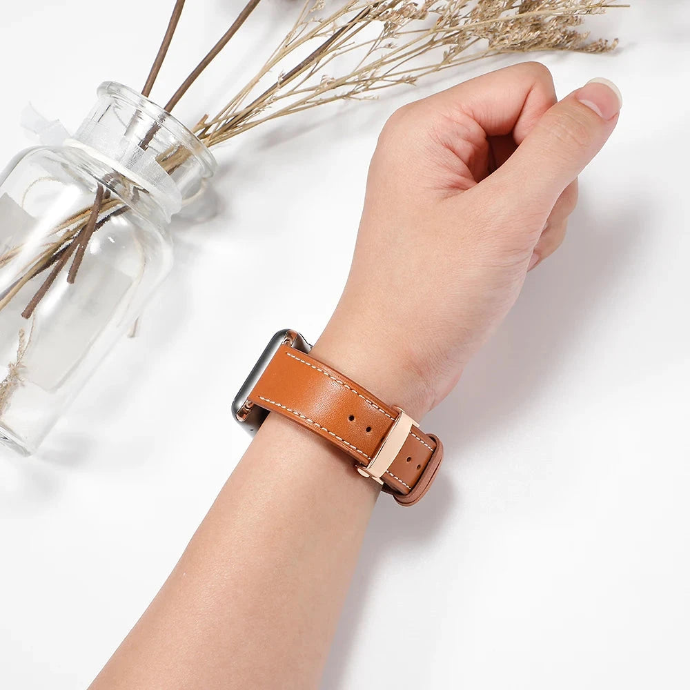 Leather Strap for Apple Watch Band – Stylish & Durable Replacement Band, Compatible with 38mm, 40mm, 41mm, 42mm, 44mm, 45mm, 49mm (Series 1, 2, 3, 4, 5, 6, 7, 8, 9, SE, Ultra 2) - Wearable Upgrades