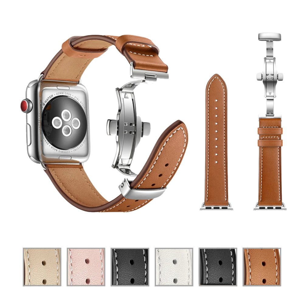 Leather Replacement Band Compatible with Apple Watch (Series 1–9, SE, Ultra 2; 38 / 40 / 41 / 42 / 44 / 45 / 49 mm) - Wearable Upgrades