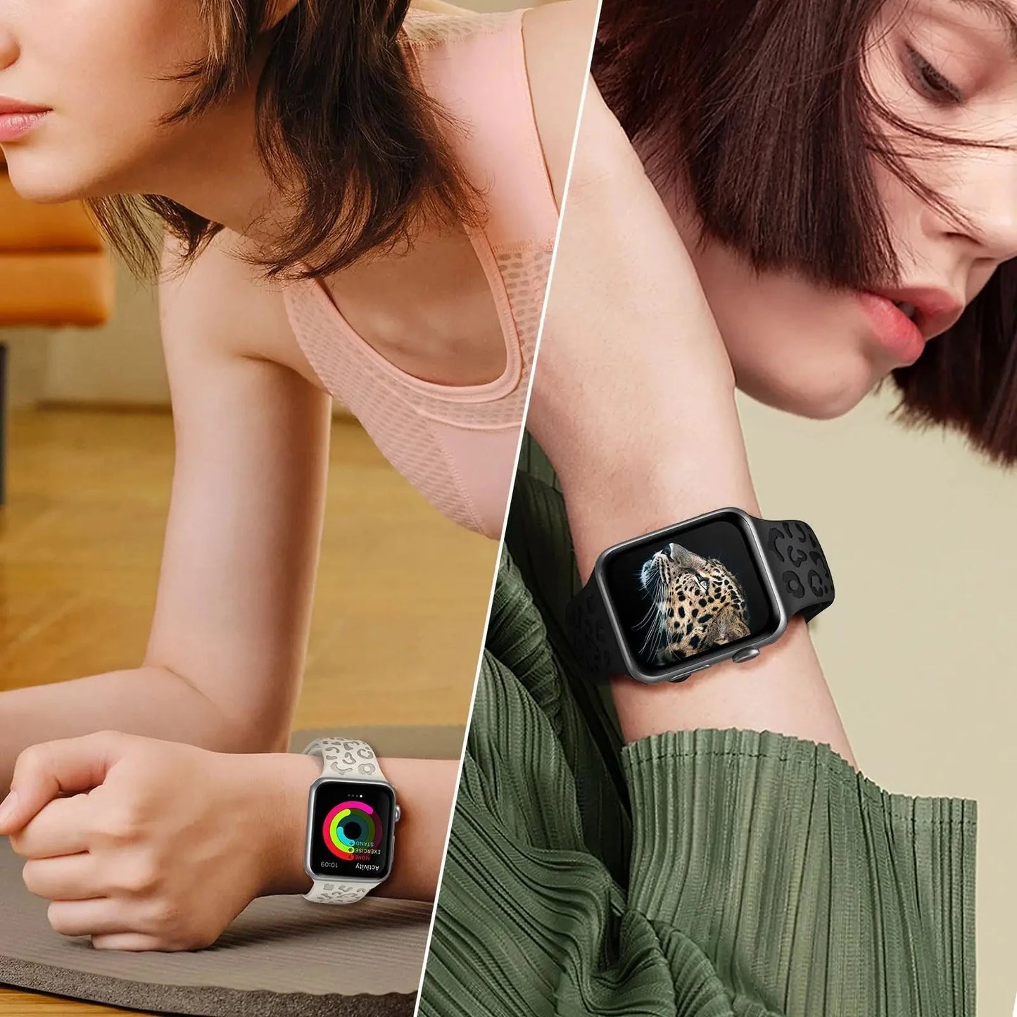 Leopard Engraved Silicone Apple Watch Band – Stylish & Durable, Compatible with 38mm, 40mm, 42mm, 44mm, 45mm, 49mm (Series 3, 6, 7, 8, SE, Ultra) - Wearable Upgrades