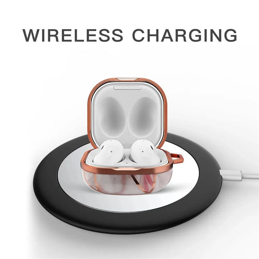 Luxury Cute Marble Case for Samsung Galaxy Buds Live/Pro/2 – Earphone Accessories Protector with Keychain, Compatible with Galaxy Buds 2/Live - Wearable Upgrades