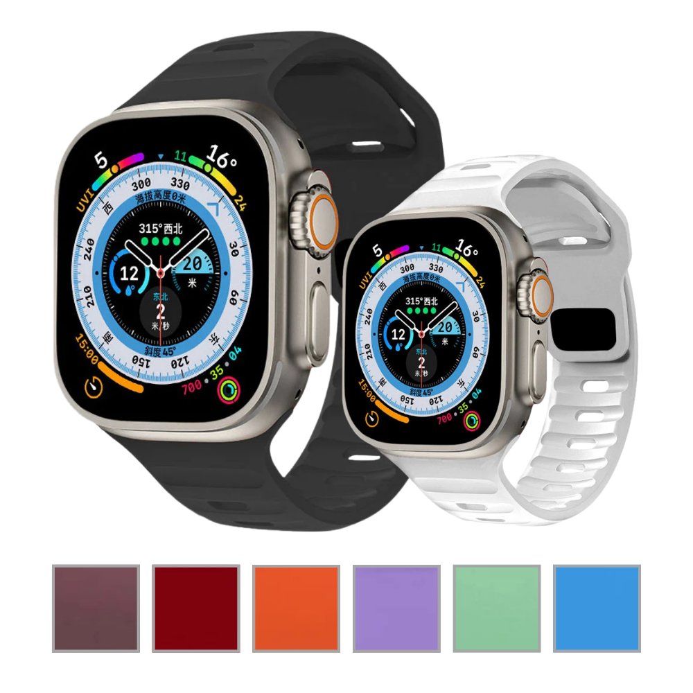 Ocean Silicone Replacement Strap Compatible with Apple Watch (Series 3–8, SE, Ultra; 42 / 44 / 45 / 49 mm) - Wearable Upgrades