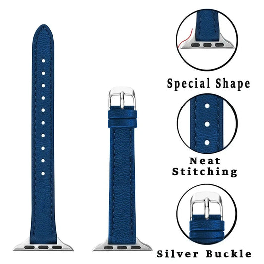 Slim Leather Apple Watch Band with Streamlined Design, Compatible with 38mm, 40mm, 41mm, 42mm, 44mm, 45mm, and 49mm (Series 3, 4, 5, 6, 7, 8, SE, Ultra) - Wearable Upgrades
