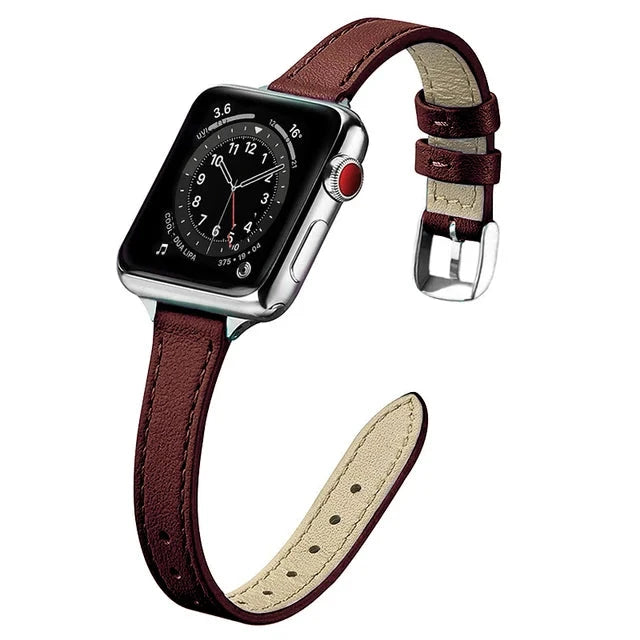 Slim Leather Apple Watch Band with Streamlined Design, Compatible with 38mm, 40mm, 41mm, 42mm, 44mm, 45mm, and 49mm (Series 3, 4, 5, 6, 7, 8, SE, Ultra) - Wearable Upgrades