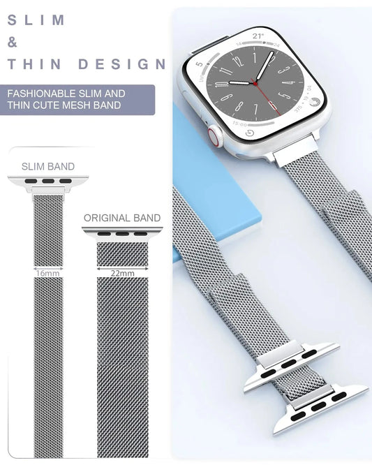 Slim Milanese Loop Apple Watch Band – Adjustable Magnetic Strap, Compatible with 38mm, 40mm, 41mm, 42mm, 44mm, 45mm, and 49mm (Series 1-9, SE, Ultra 1 & 2) - Wearable Upgrades