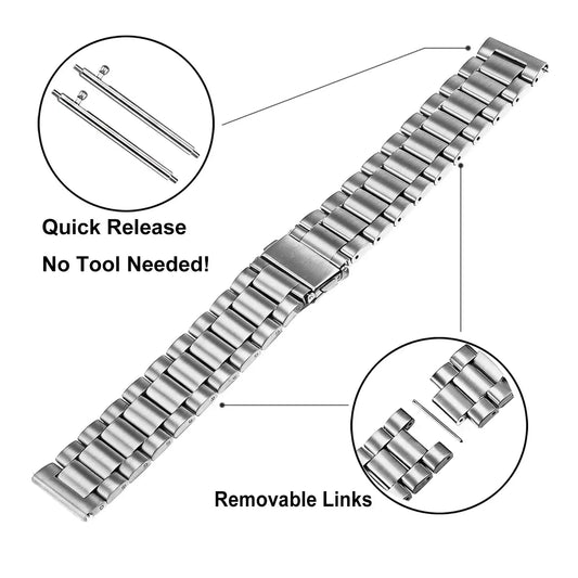 Starlight Stainless Steel Watch Band Strap – Durable and Elegant Design, Compatible with 18mm, 20mm, 22mm, and 24mm Watches, Including Samsung Galaxy Watch 3, 4, 5 Pro (40mm, 44mm, 42mm, 46mm), Active2 - Wearable Upgrades