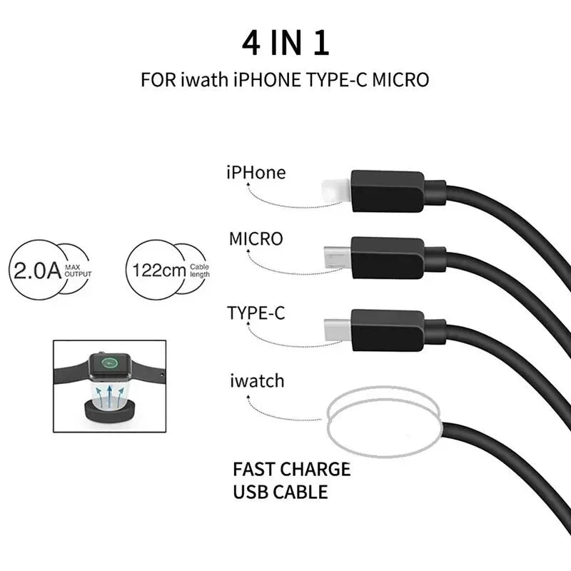 4-in-1 USB Type C PD Charging Cable with Magnetic Wireless Charger – Compatible with iPhone, Android, and Apple Watch (Series 1–9, Ultra, SE) - Wearable Upgrades 